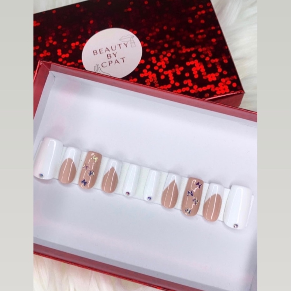 White French Butterfly Luxury Press On Nails - Picture 1 of 4